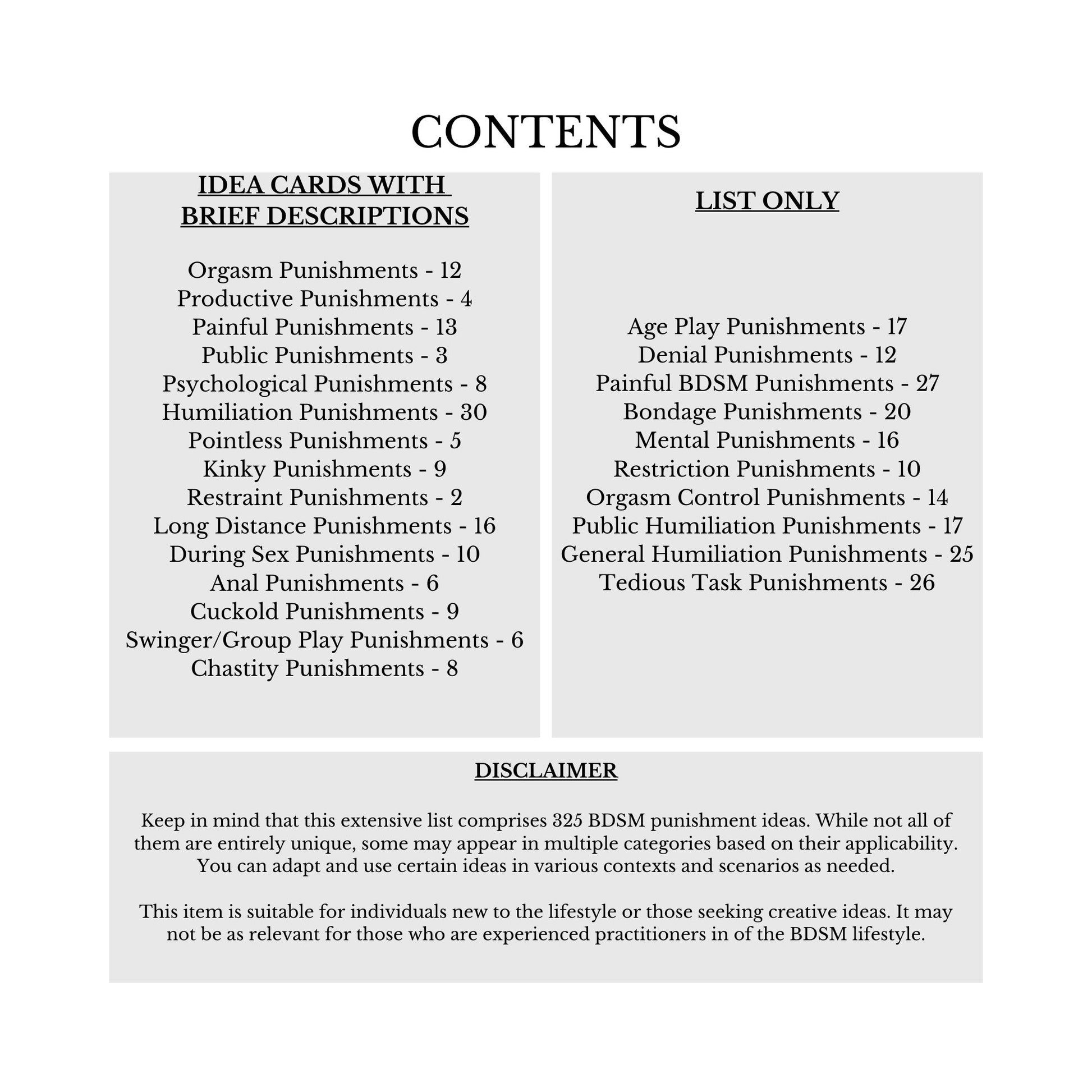 bdsm punishment idea contents