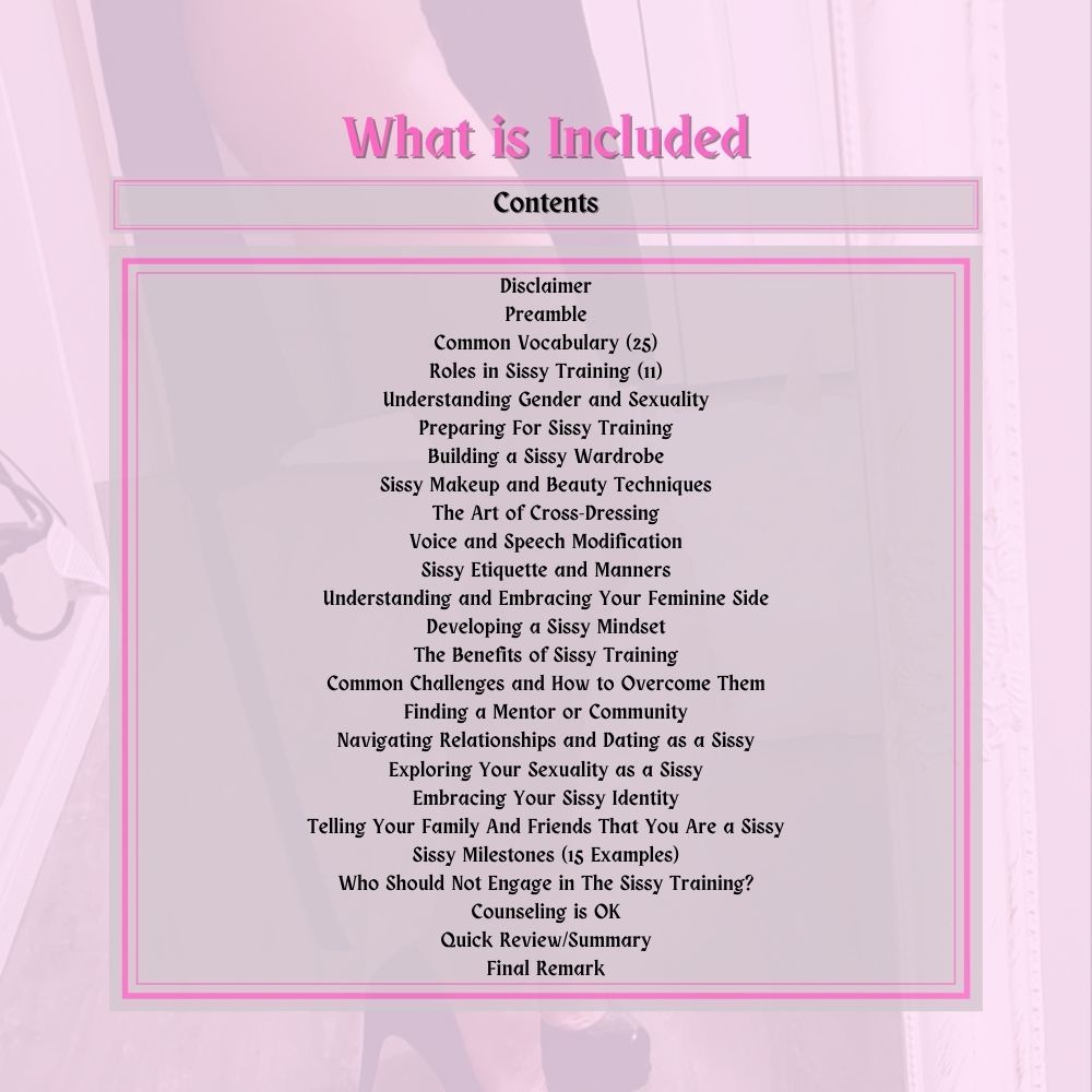 Contents of Introduction to Sissy Lifestyle